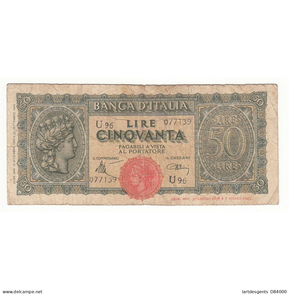 ITALIE 50 LIRE 1944 - Sonstige & Ohne Zuordnung