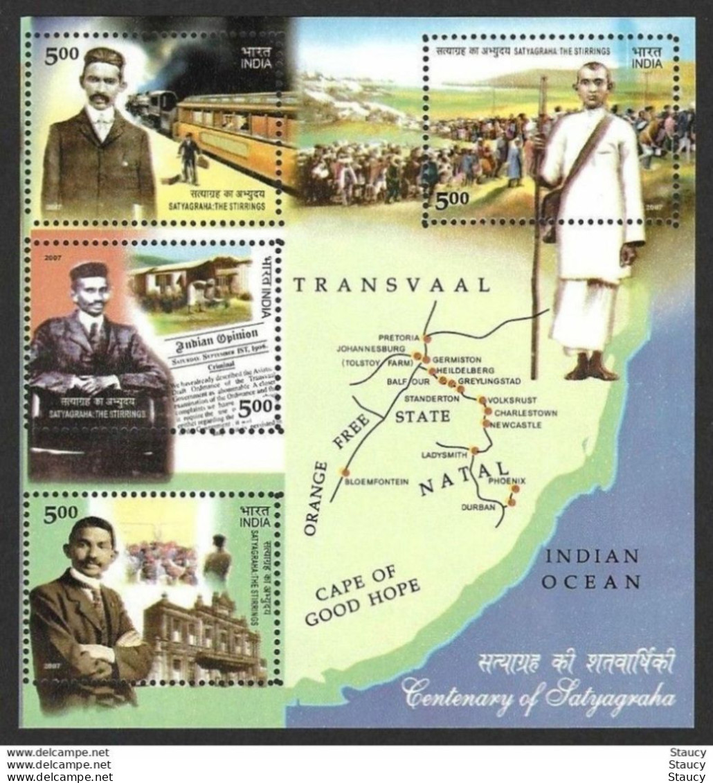 INDIA 2007 Mahatma Gandhi Satyagraha South Africa Map 4v MS Miniature Sheet LOT Of 10 MS MNH P.O Fresh & Fine - Unused Stamps