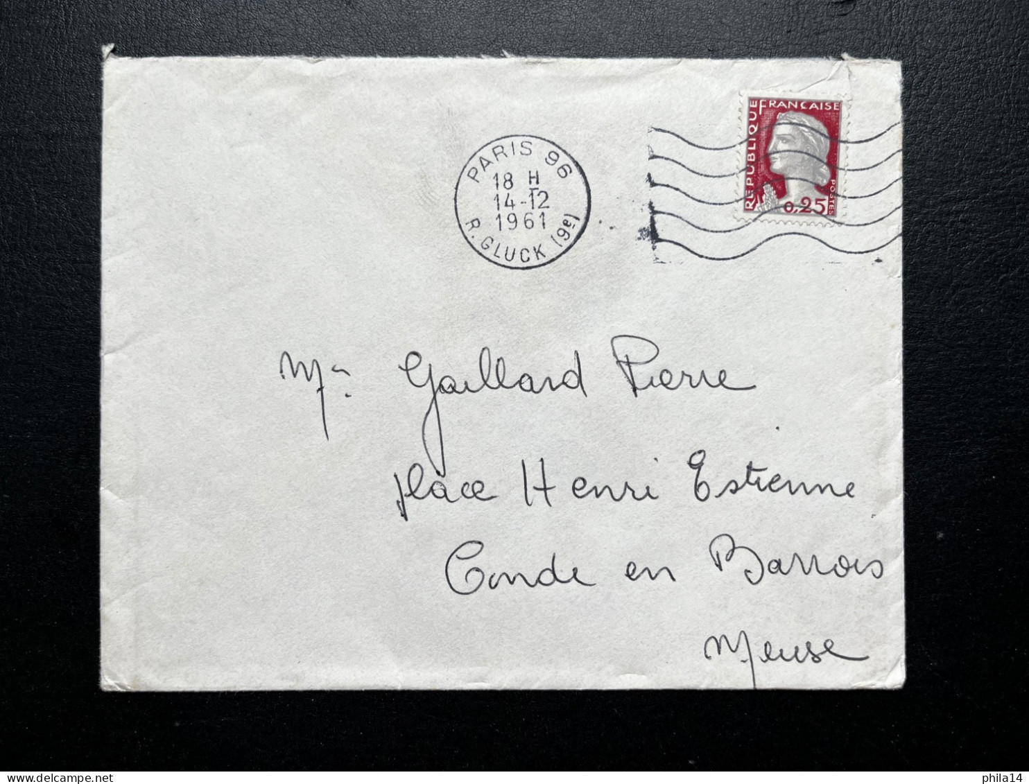 0,25f MARIANNE DE DECARIS SUR ENVELOPPE / PARIS 96 38 R.GLUCK POUR CONDE EN BARROIS MEUSE / 1961 - 1921-1960: Période Moderne