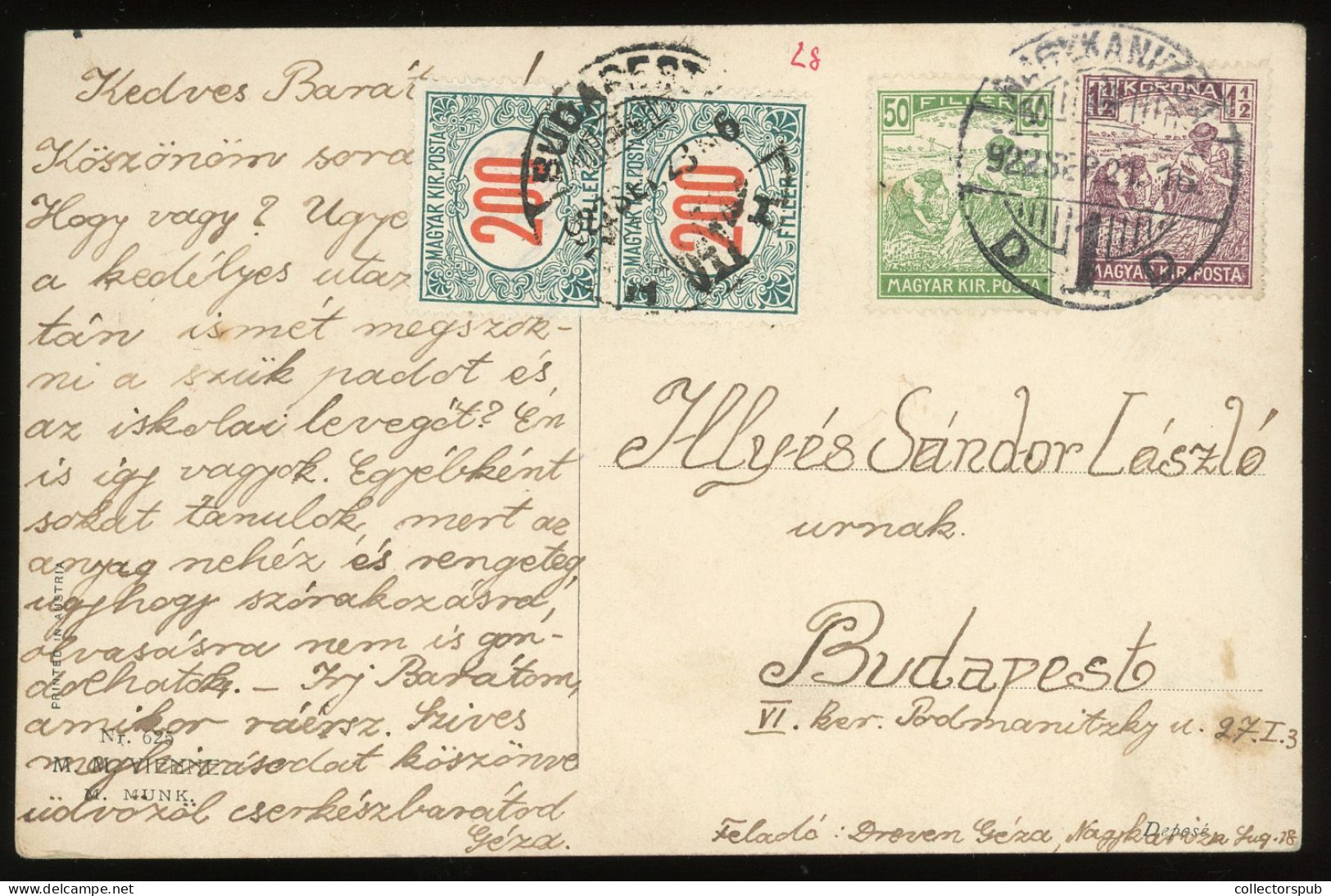 HUNGARY 1922. Postcard With Postage Due Stamps - Port Dû (Taxe)