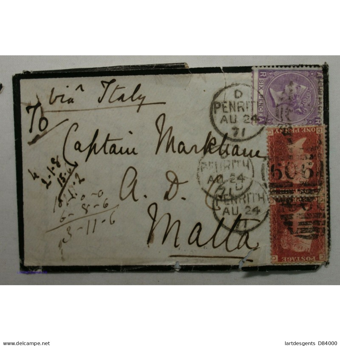 Lettre Londres Vers Malte Via Italie 1871 Cachet Et Courrier à Voir (2) - Sonstige & Ohne Zuordnung