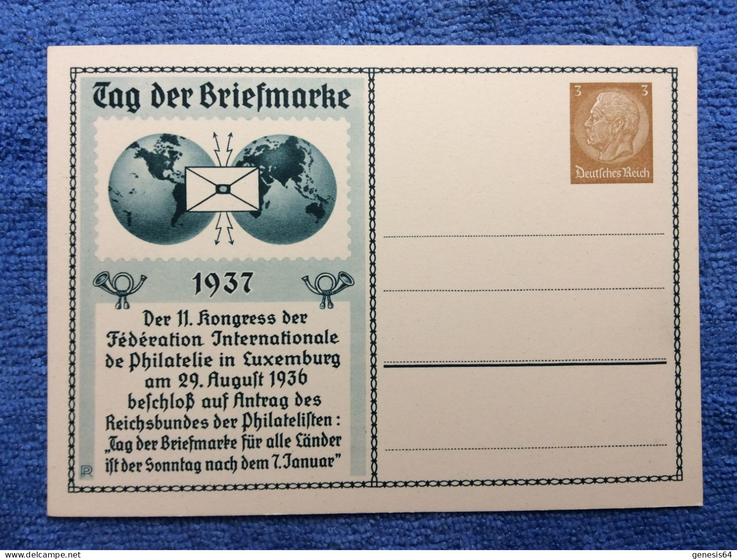 Deutsches Reich. Privatganzsache PP 122 C35/02 - Tag Der Briefmarke 1937(1ZKPVT031) - Private Postal Stationery