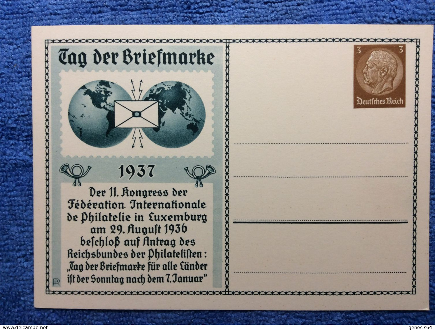 Deutsches Reich. Privatganzsache PP 122 C35/02 - Tag Der Briefmarke 1937(1ZKPVT032) - Private Postwaardestukken