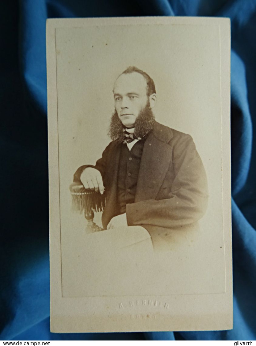 Photo CDV A. Bernier, Brest - Homme Aux Longs Favoris, Portrait Nuage Second Empire, Ca 1860-65 L680 - Anciennes (Av. 1900)