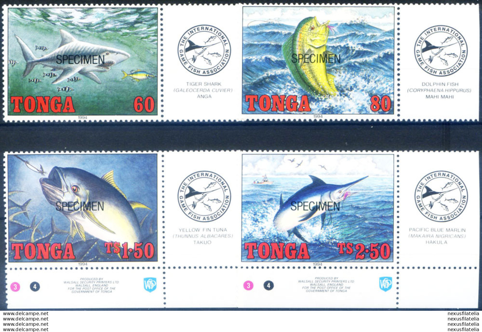 Pesca D'altura 1994. Soprastampati "specimen". - Tonga (1970-...)