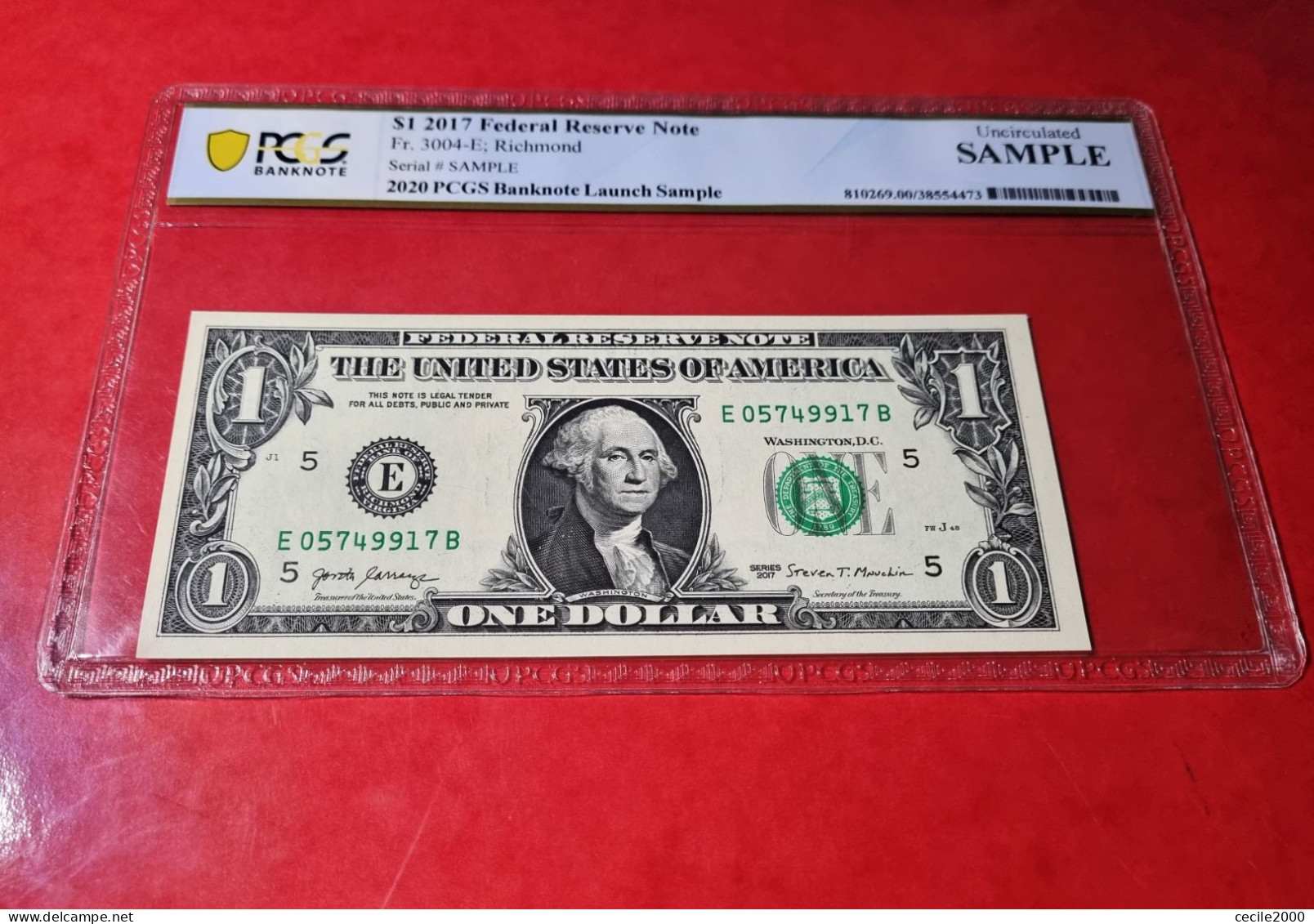 2017 $1 DOLLAR RICHMOND USA UNITED STATES BANKNOTE PCGS UNC SAMPLE BILLETE ESTADOS UNIDOS*COMPRAS MULTIPLES CONSULTAR - Biljetten Van De  Federal Reserve (1928-...)