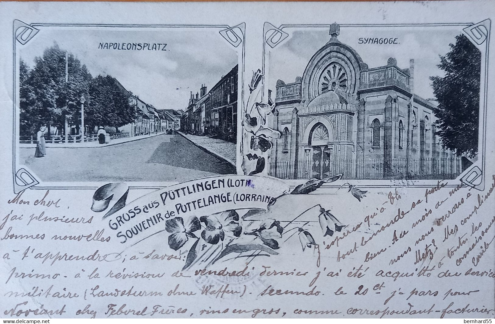 Gruss Aus Püttlingen - Puttelange Synagoge Napoleonsplatz S/w  Postalisch Gelaufen 1906 - Puttelange