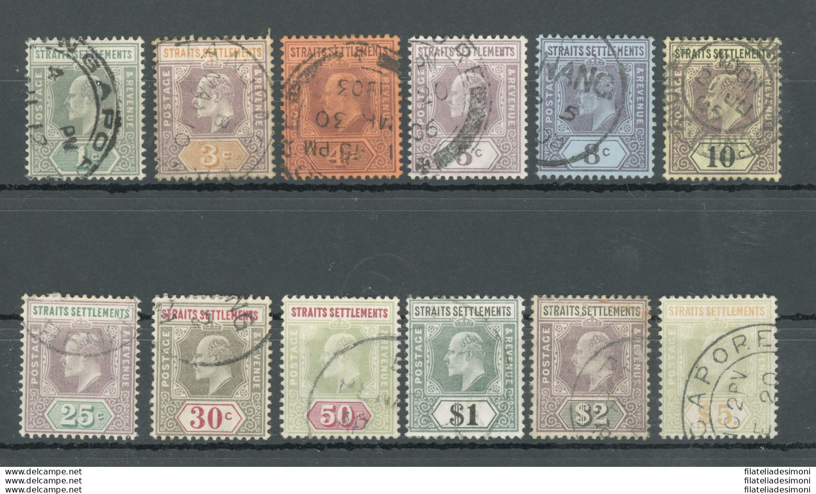 1902-03 Straits Settlements, Stanley Gibbons N. 110-21 - Giorgio V - Serie Completa 12 Valori - Usati - Andere & Zonder Classificatie