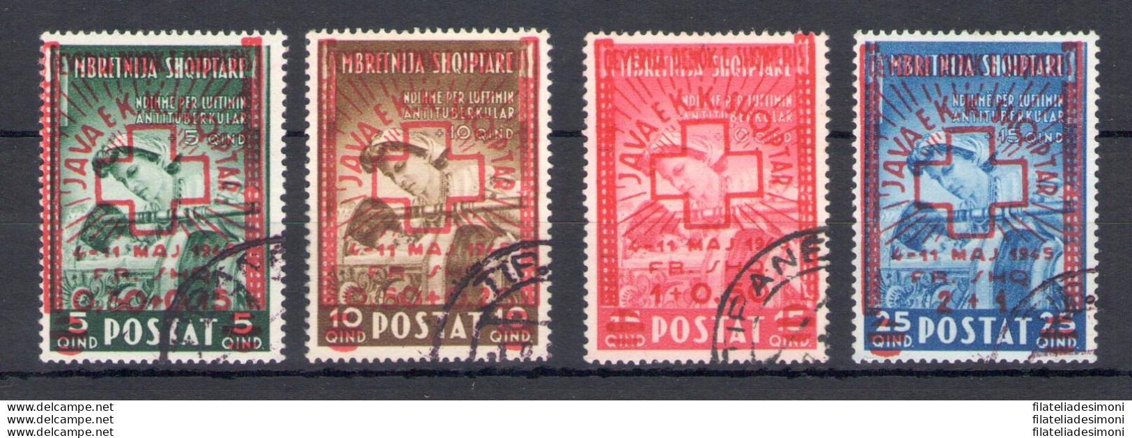 1945 ALBANIA - Croce Rossa, Yvert N. 326-29, 4 Valori - Usati - Albania