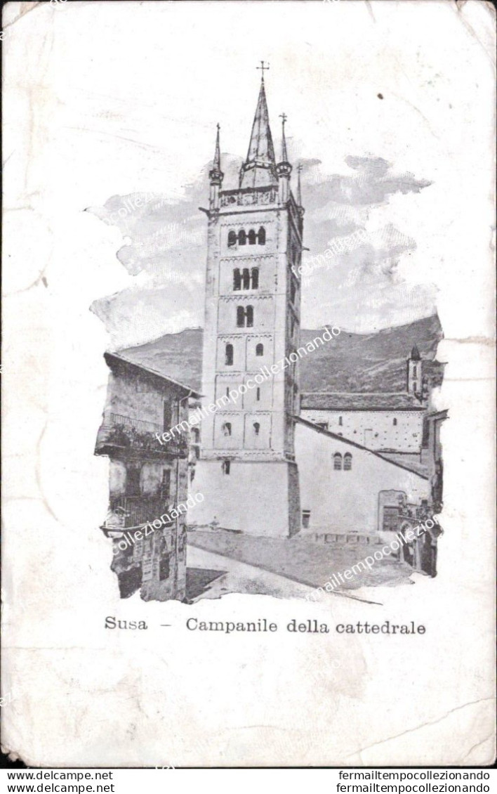 Cm537 Cartolina Susa Campanile Della Cattedrale Provincia Di Torino Piemonte - Sonstige & Ohne Zuordnung