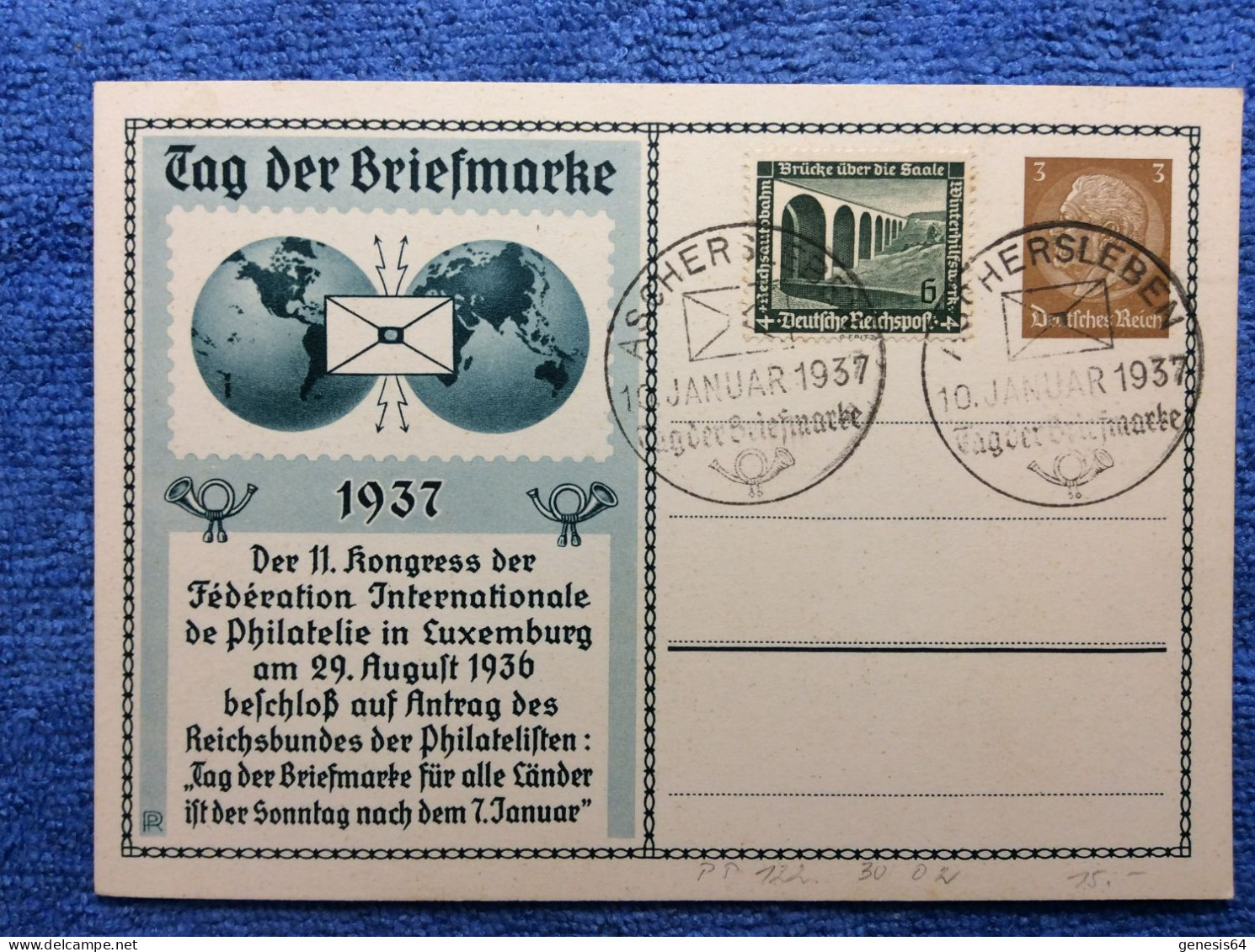 Deutsches Reich. Privatganzsache PP 122 C35/02 Mit Weiterer ZF - Tag Der Briefmarke 1937. SST Aschersleben (1ZKPVT033) - Entiers Postaux Privés