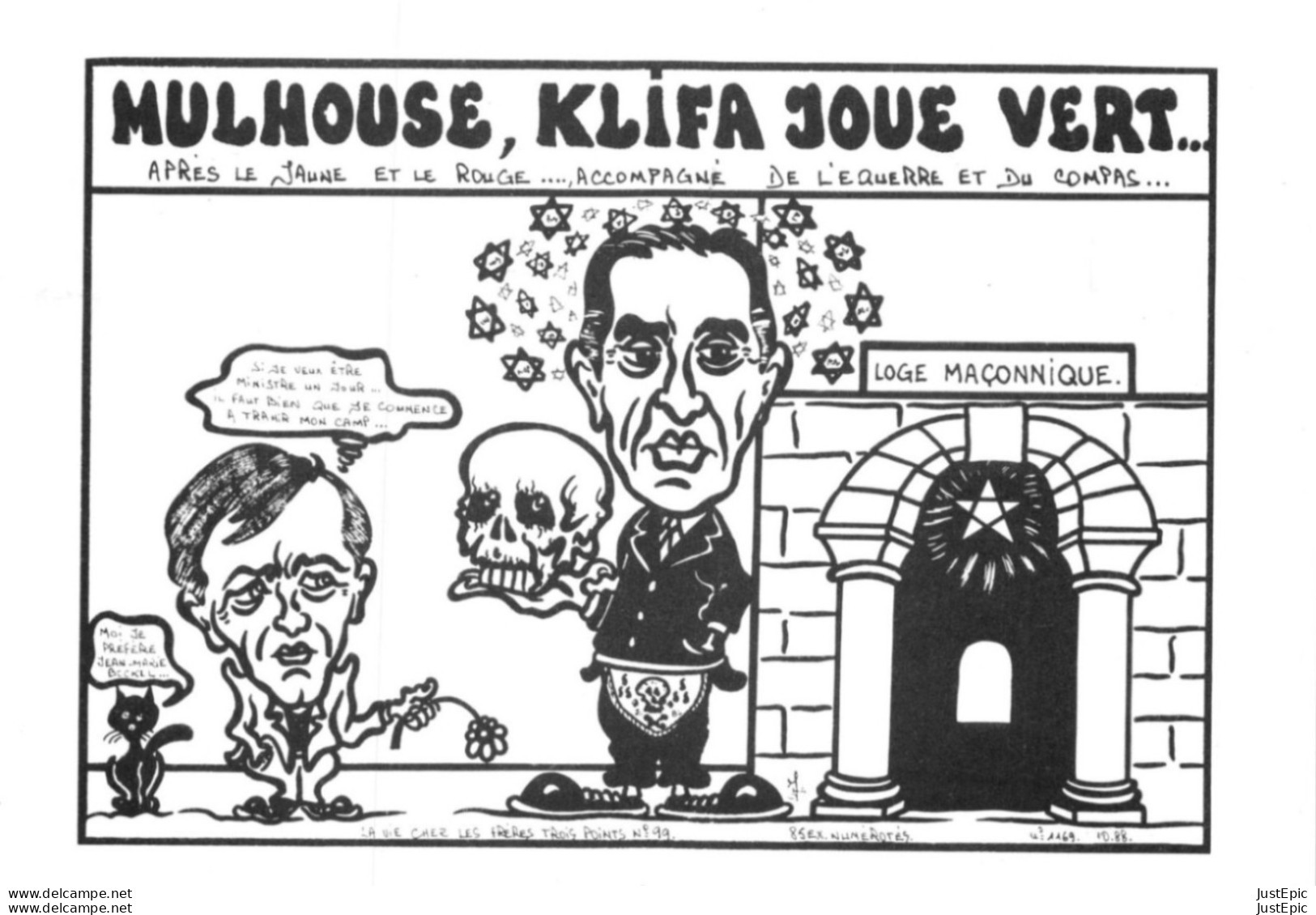 MULHOUSE, JOSEPH KLIFA JOUE VERT. LARDIE Jihel Tirage 85 Ex. Caricature Politique Jean-Marie BOCKEL Franc-maçonnerie CPM - Mulhouse