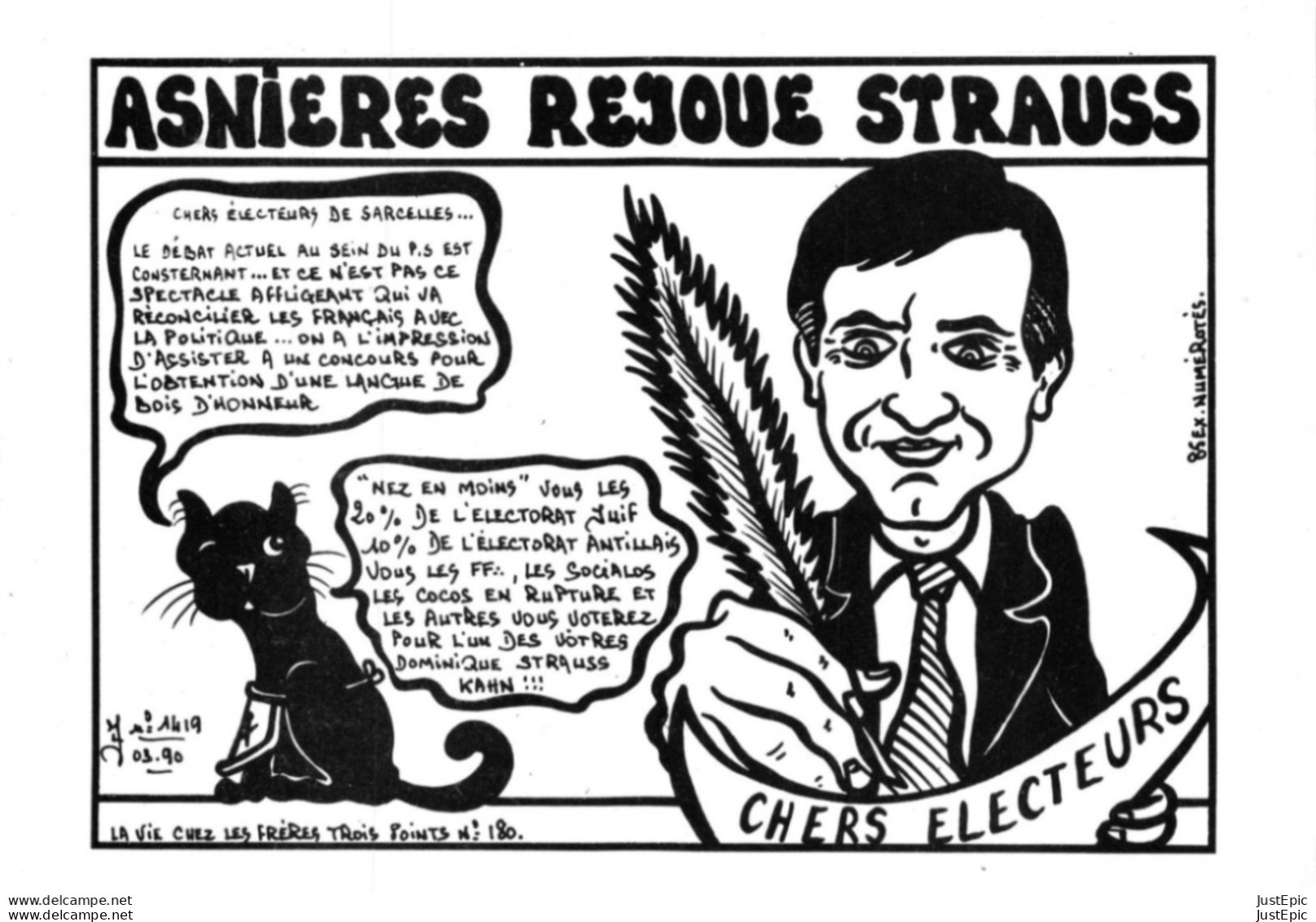 "ASNIERES REJOUE STRAUSS..." - LARDIE Jihel Tirage 85 Ex. Caricature Politique Franc-maçonnerie CPM - Asnières-sur-Oise