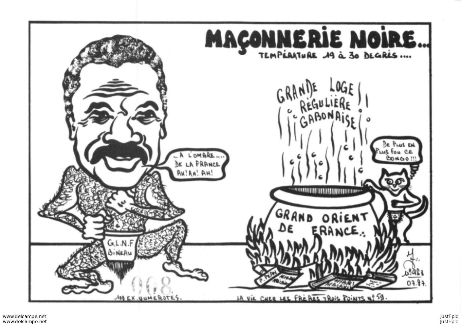 "MAÇONNERIE NOIRE" - LARDIE Jihel Tirage 100 Ex. Caricature Politique Omar BONGO (Congo) Franc-maçonnerie - CPM - Satirical