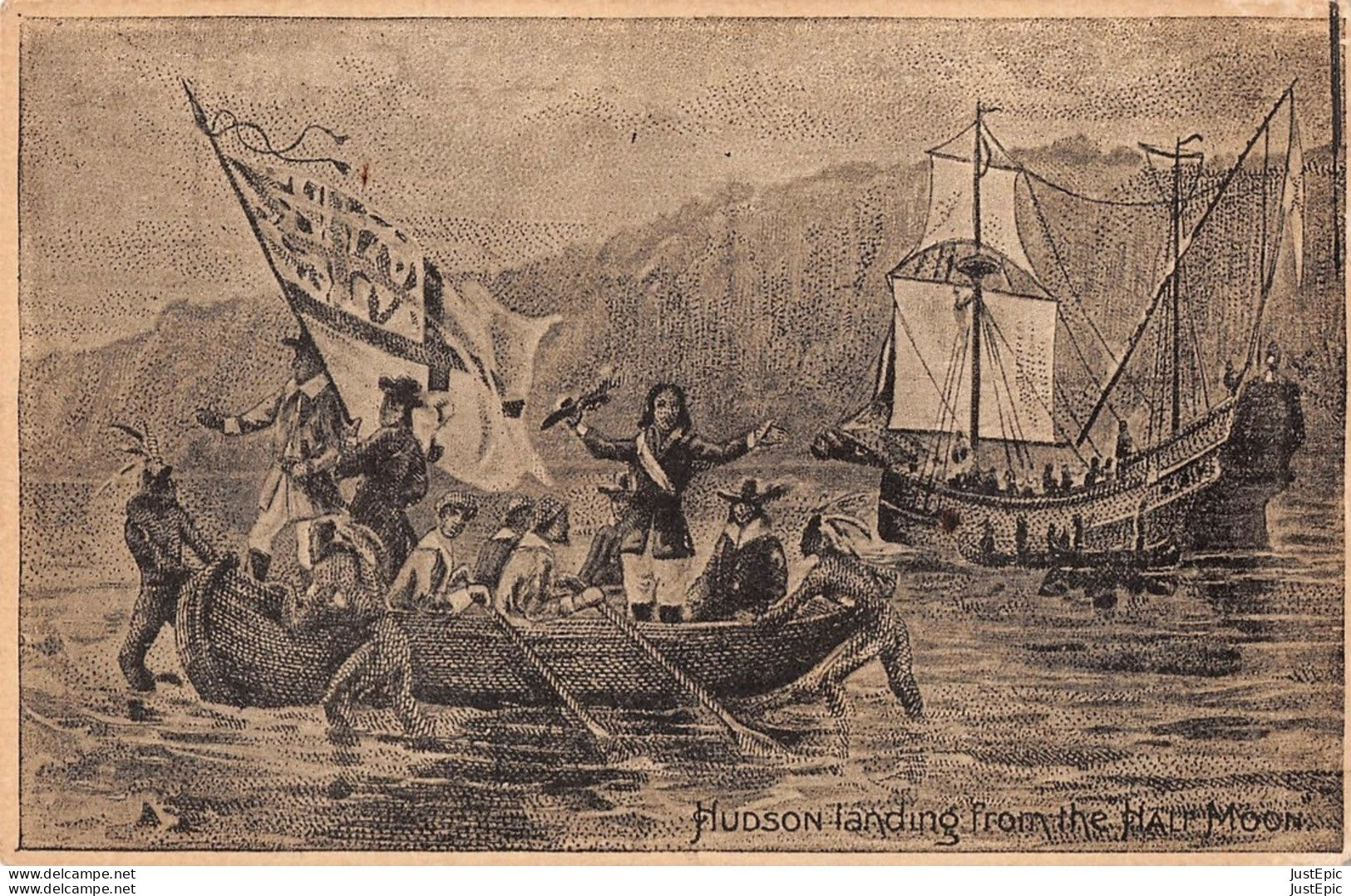 English Navigator Explorer "Henry Hudson" Landing From The "Half Moon" In 1609 - CPA - Sonstige & Ohne Zuordnung