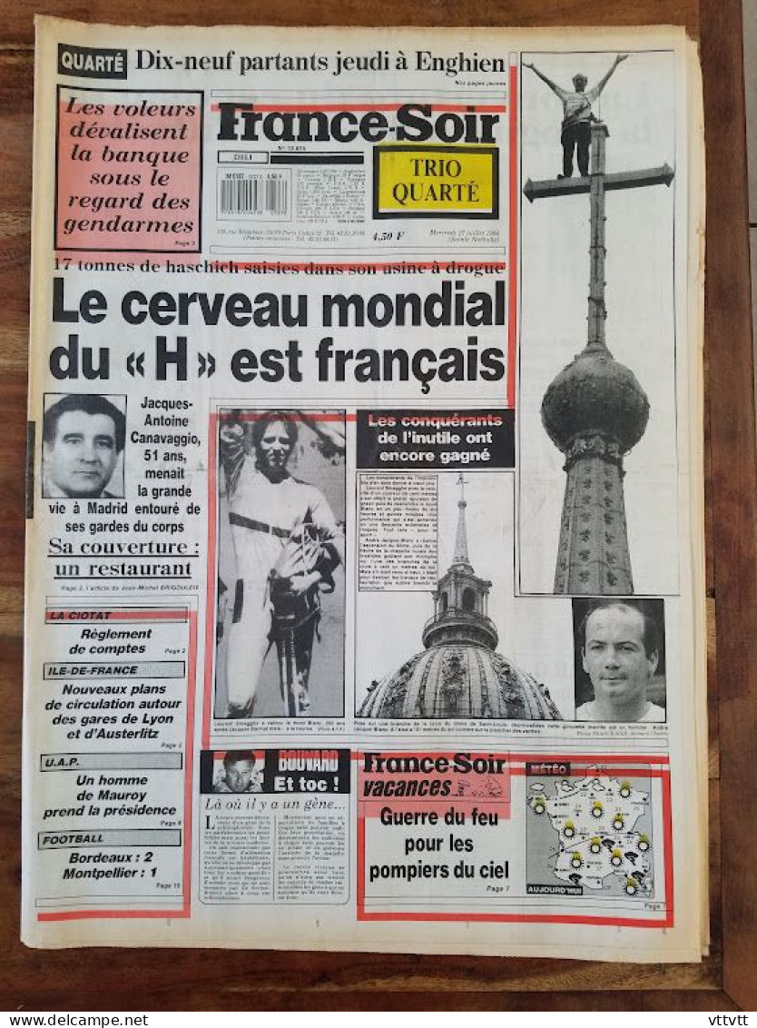 FRANCE-SOIR, Mercredi 27 Juillet 1988, LLoret Del Mar, Trafic De Drogue, Mont Blanc, La Penne-sur-Huveaune, La Ciotat... - 1950 - Heute