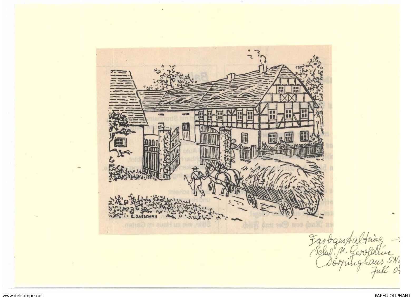 SCHLESIEN - Bauernhof, Zeichnung E.Jaesenne S/w Und Coloriert, 14 X 11,5 Cm - Schlesien