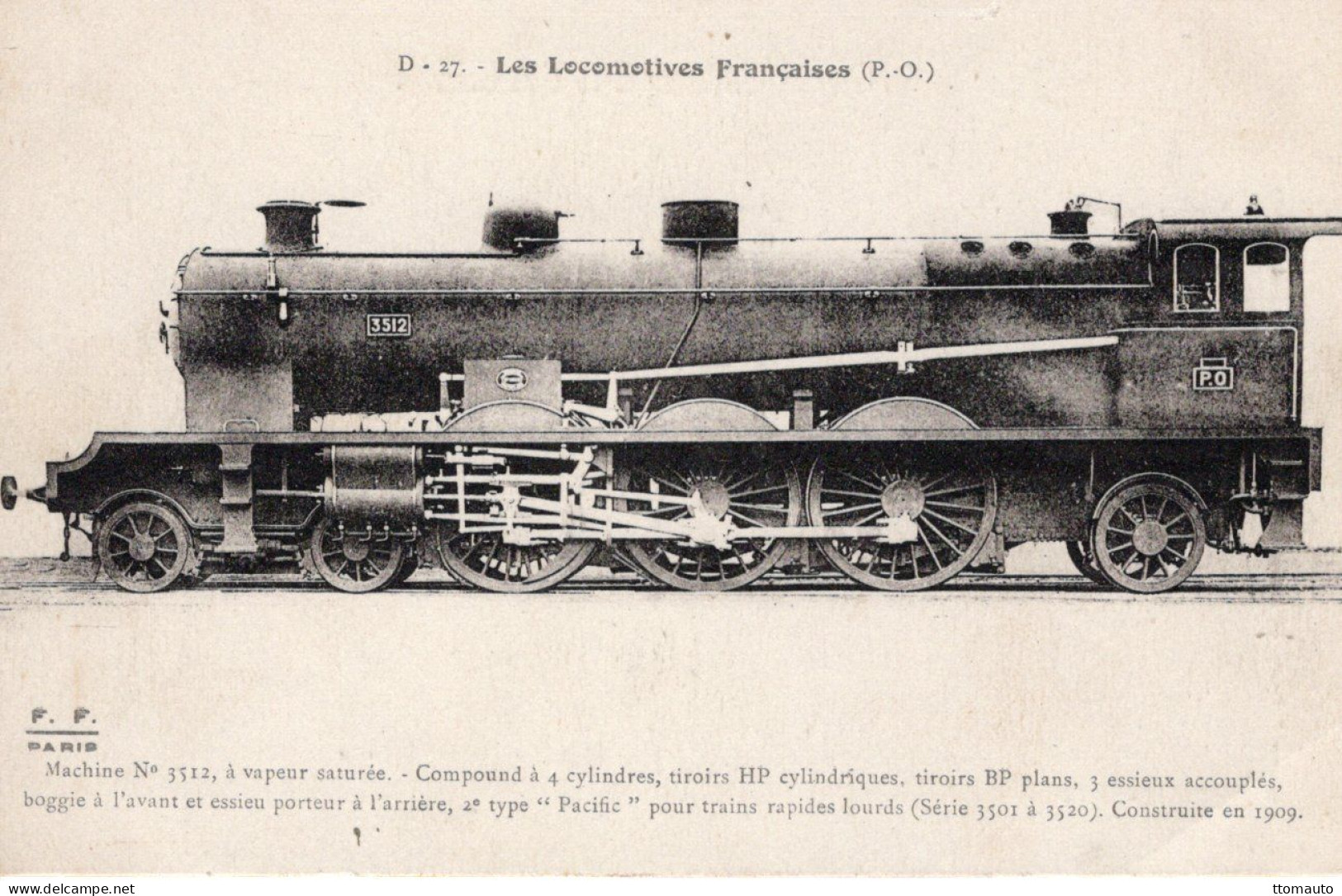 Locomotives Francaises (P.-O.) -  Machine No. 3512 - Construite En 1909 - Fleury Serie #  D-27 - Treni