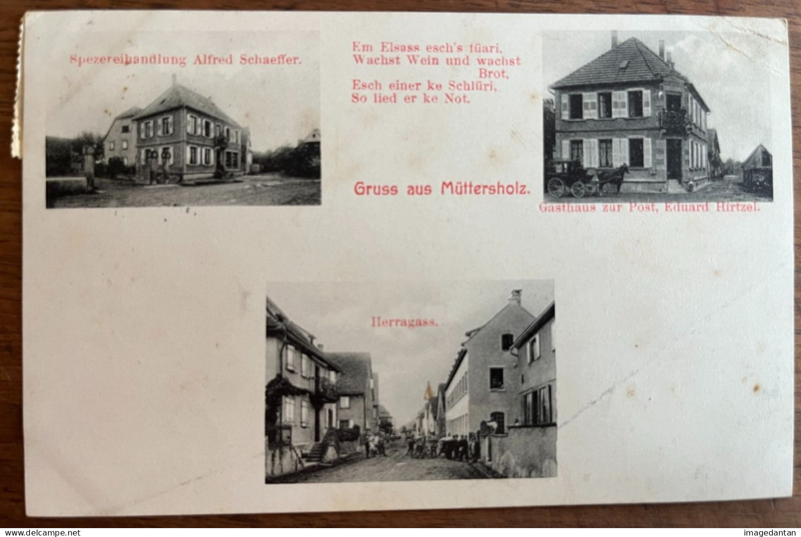 Gruss Aus Müttersholz - Multi-vues - Spezereihandlung A. Schaeffer - Gasthaus Zur Post, E. Hirtzel - 27/08/1909 - Autres & Non Classés