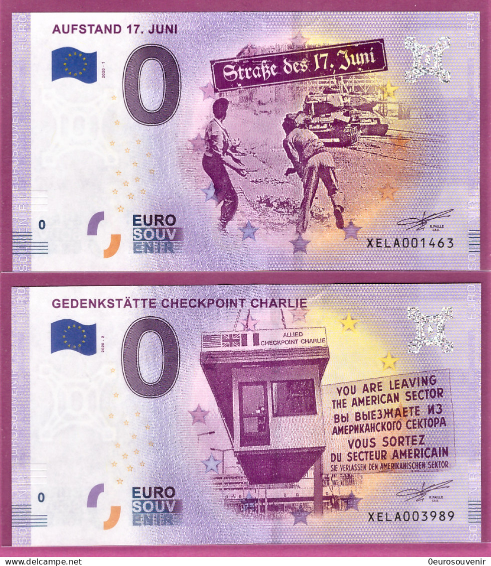 0-Euro XELA 2020-1 + 2 Satz AUFSTAND 17. JUNI + GEDENKSTÄTTE CHECKPOINT CHARLIE - Privatentwürfe