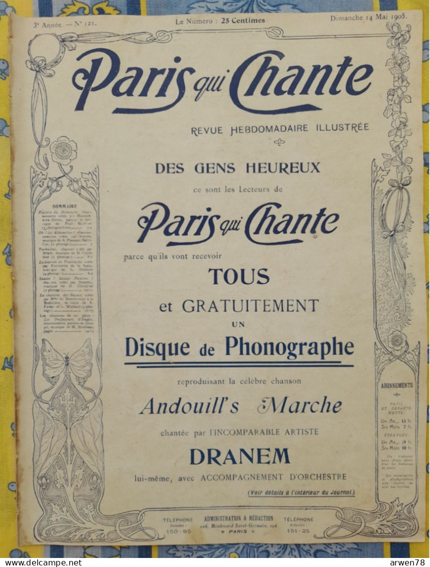 REVUE PARIS QUI CHANTE 1905 N°121 PARTITIONS - Partituren