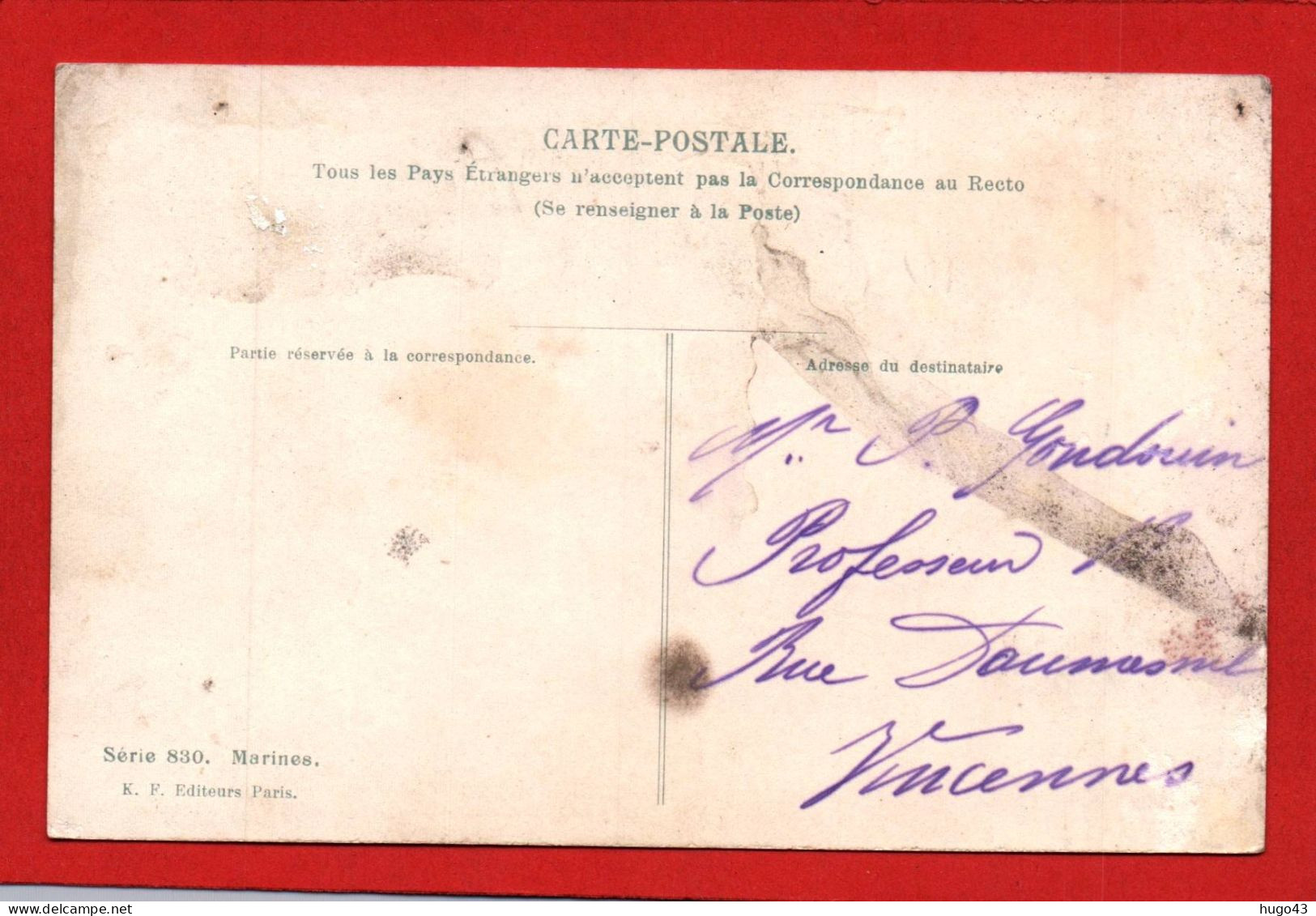(RECTO / VERSO) VOILIERS EN 1905 - MARINES - SERIE 830 - 75 - Voiliers