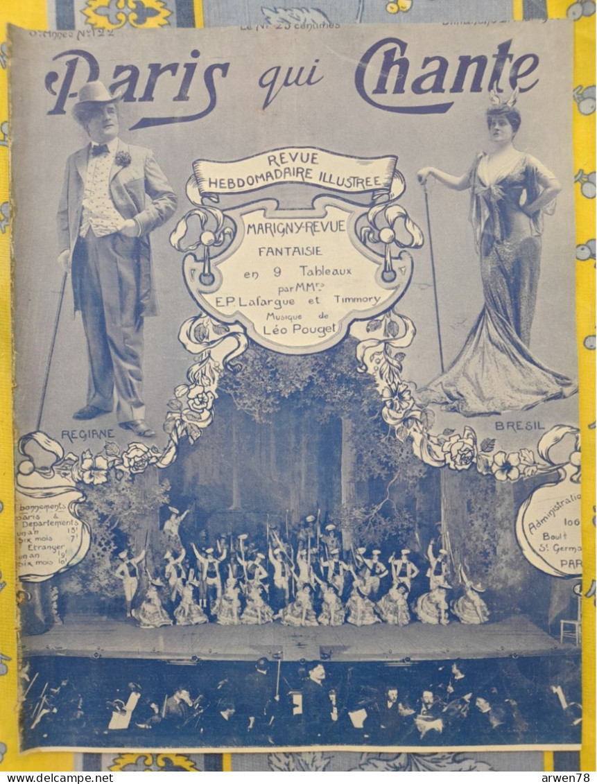 REVUE PARIS QUI CHANTE 1905 N°122 PARTITIONS MARIGNY REVUE FANTAISIE REGIANE BRESIL - Partitions Musicales Anciennes