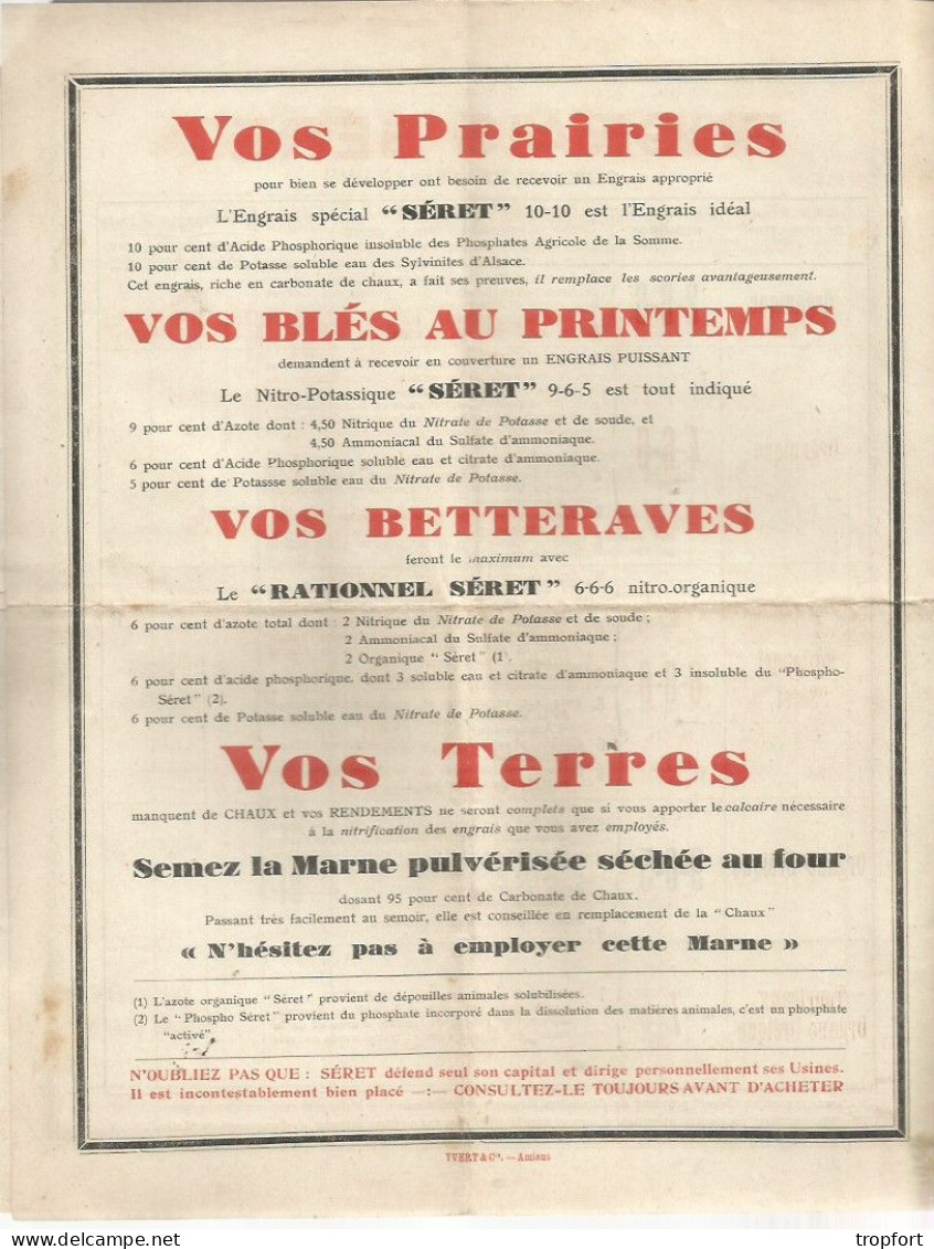 Feuillet Publicitaire  AGRICOLE AGRICULTURE  ENGRAIS SERET  GUILLANCOURT  Somme - Werbung