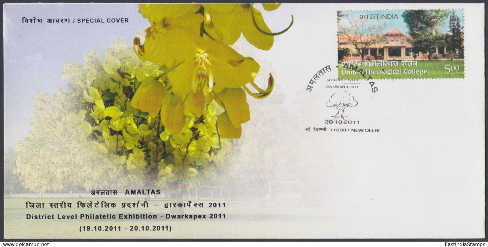 Inde India 2011 Special Cover Amaltas, Flower Tree, Trees, Flowers, Flowering, Golden Shower, Pictorial Postmark - Lettres & Documents