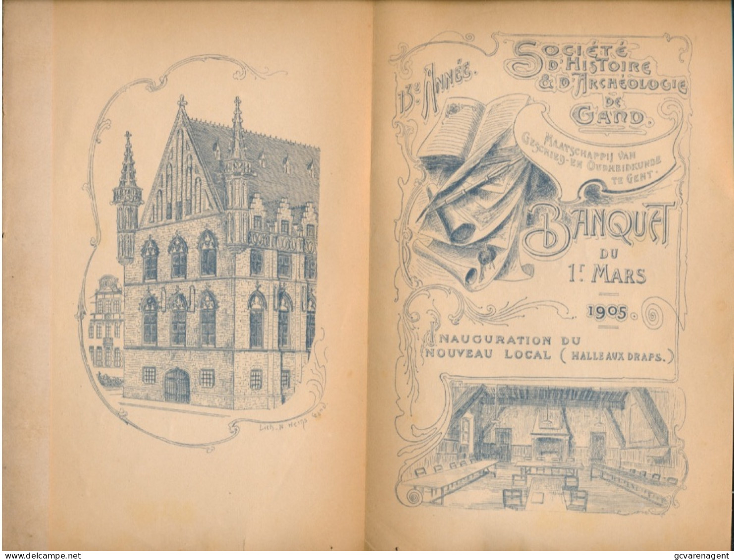 MENU ( HEINS ) SOCIETE D'HISTOIRE & D'ARCHEOLOGIE DE GAND ,BANQUET DU 1r MARS 1905  240 X 150 CM   FARDE - Menus