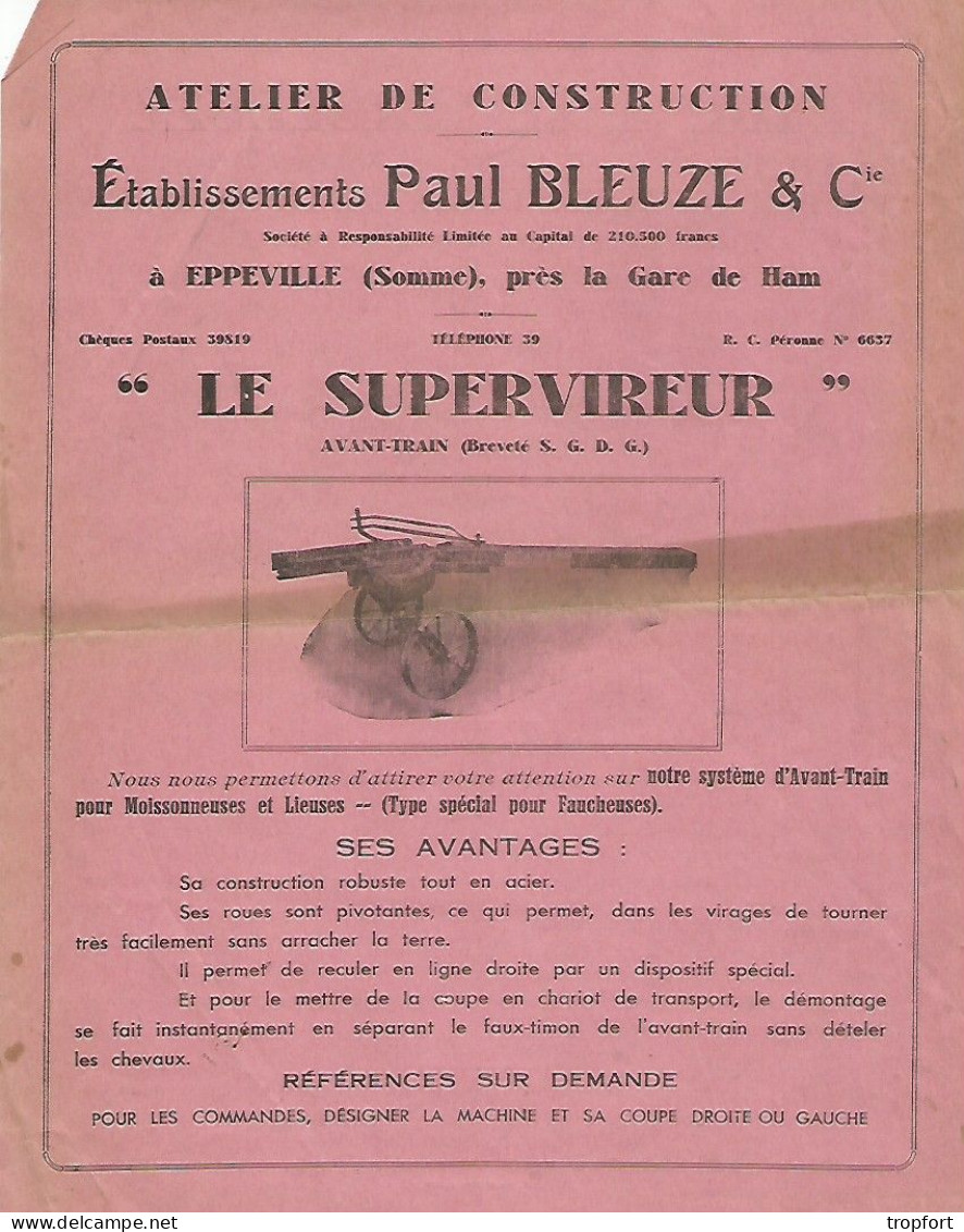 Page Publicitaire  AGRICOLE AGRICULTURE  AVANT TRAIN  LE SUPERVIREUR  Paul BLEUZE   EPPEVILLE - Publicités