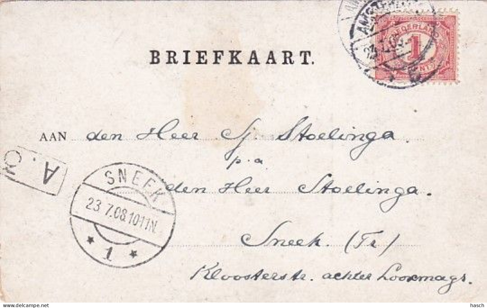 1838	80	Amsterdam, Rembrandtplein Grand Bazar De Ka Bourse (poststempel 1908) (zie Hoeken Kleine Beschadiging Standbee		 - Amsterdam