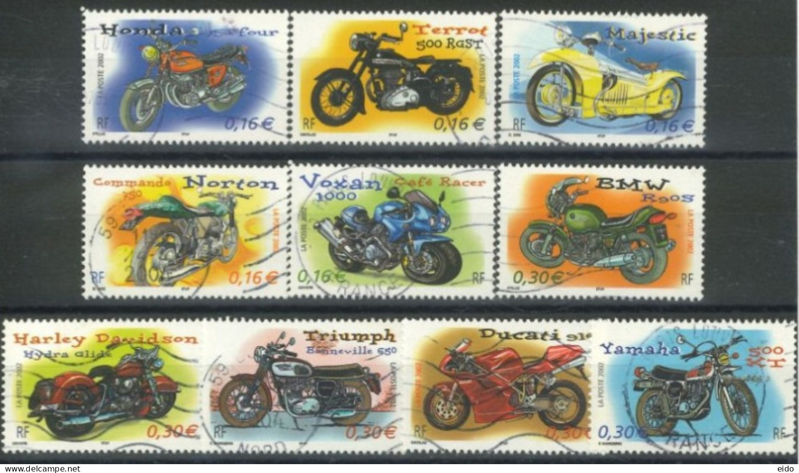 FRANCE - 2002 - YOUTH COLLECTION, MOTORCYCLES STAMPS COMPLETE SET OF 10,  # 3508/17, USED - Used Stamps