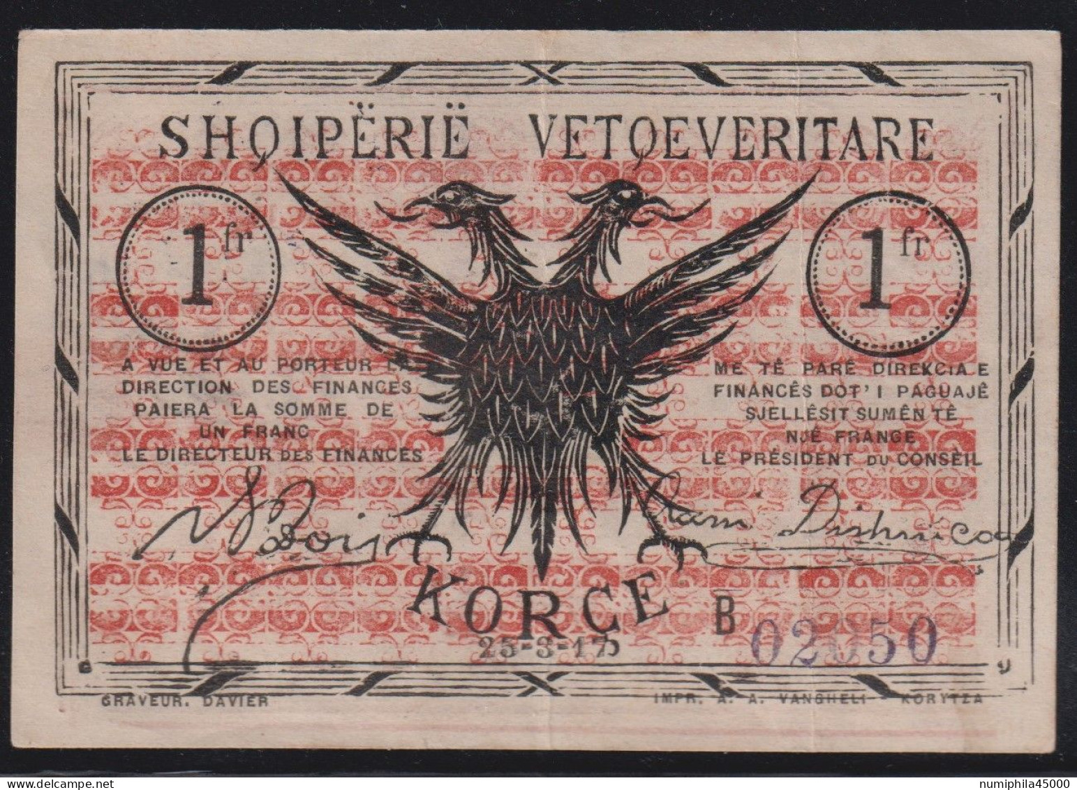 Albanie Albania   1 FR 25-3-1917 - Autres - Europe