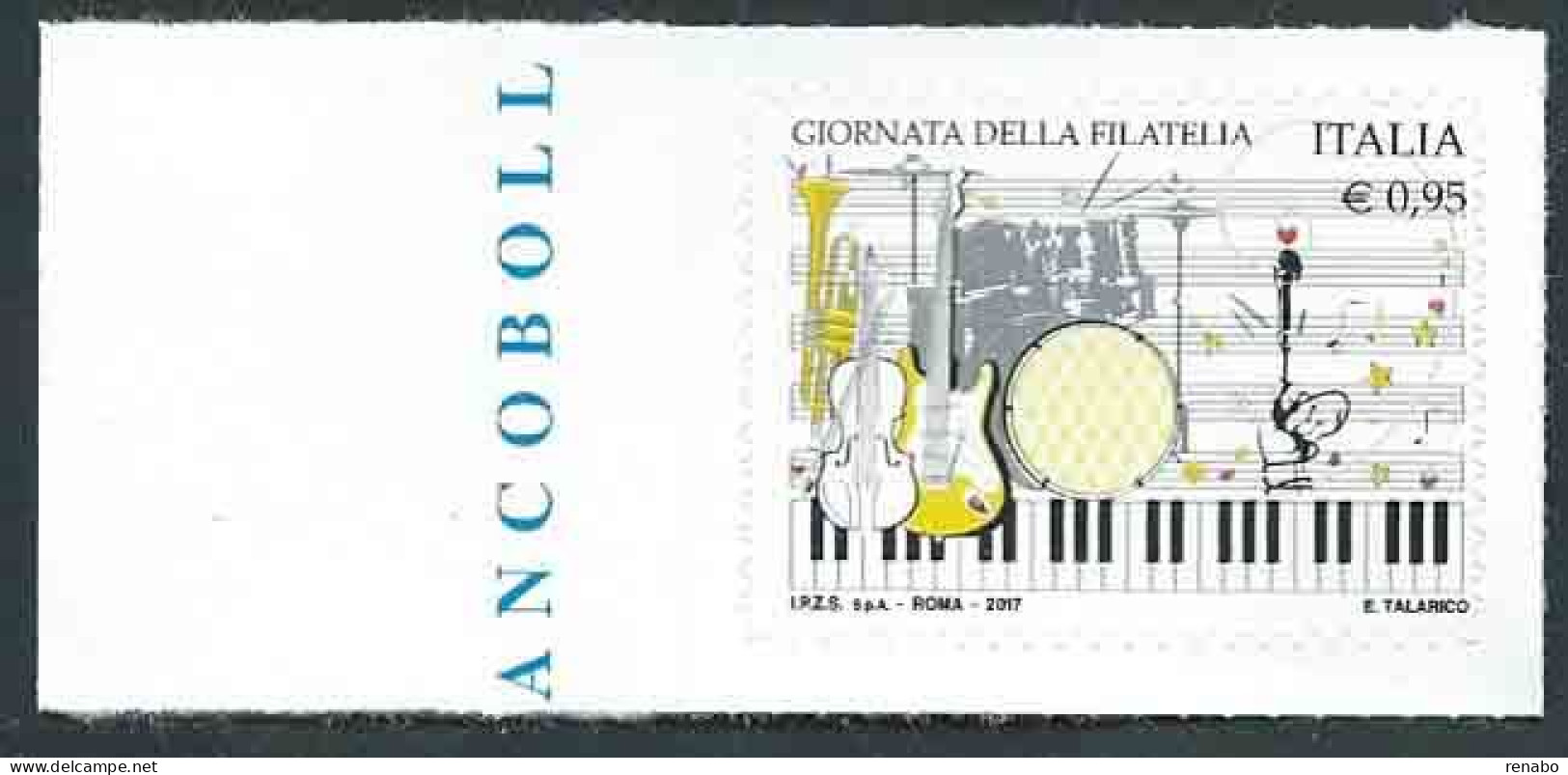 Italia, Italy, Italien, Italie 2017; Giornata Della Filatelia: Strumenti Musicali, Musical Instruments. Bordo. - Stamp's Day