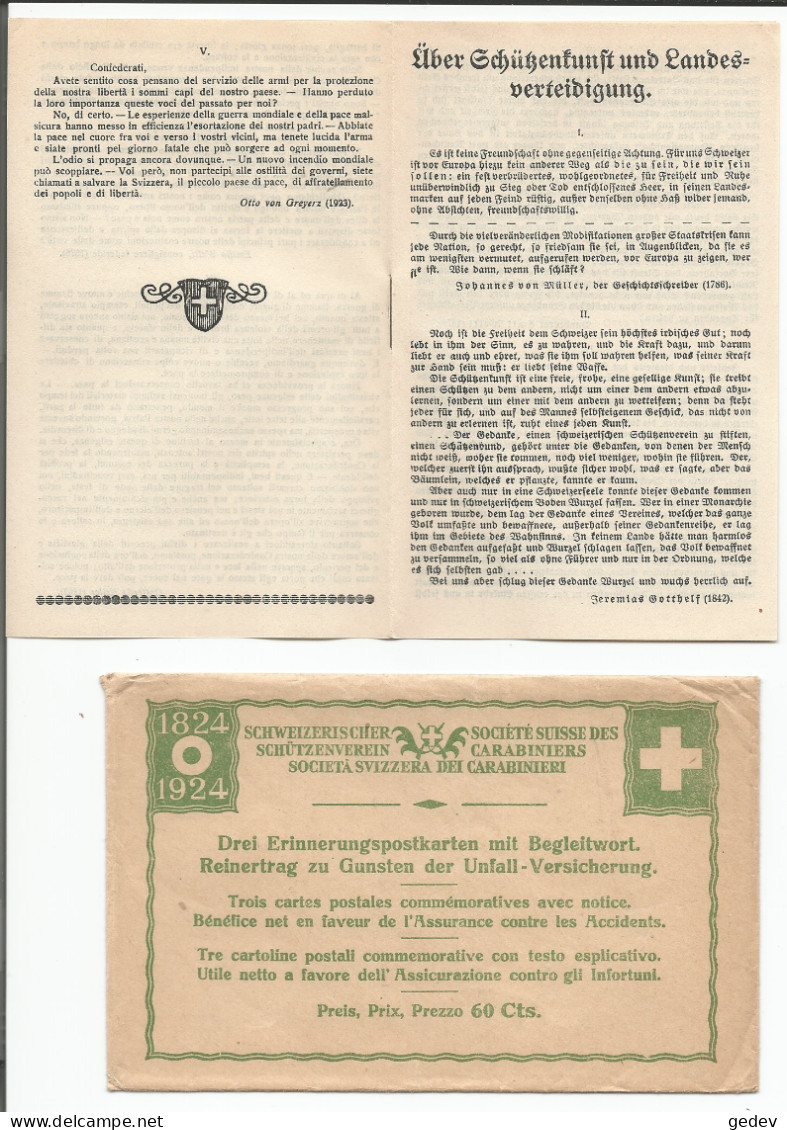 Société Suisse Des Carabiniers, 3 Cartes, Fascicule 8 Pages Et Emballage (1824-1924) - Avenches