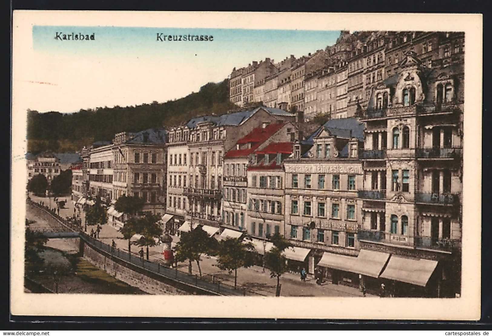 AK Karlsbad, Wachauer Weinrestaurant Und Litfasssäule In Der Kreuzstrasse  - Tchéquie