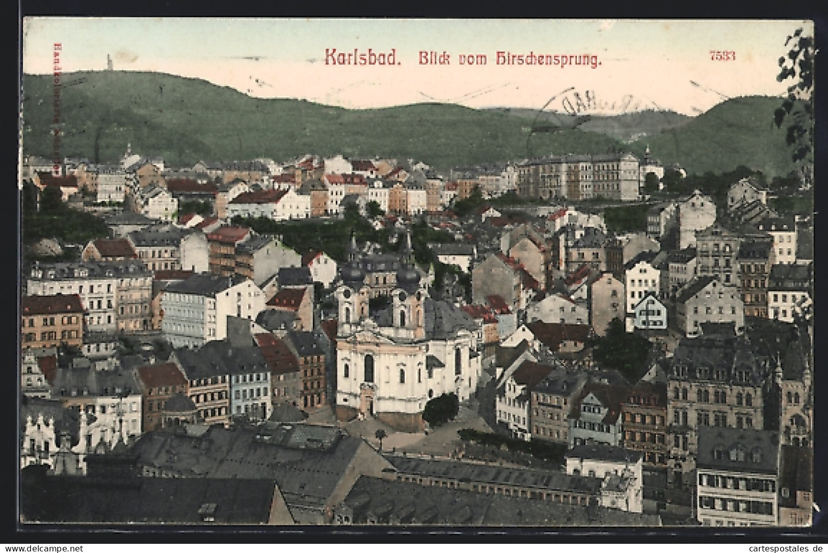 AK Karlsbad, Blick Vom Hirschensprung Mit Kirche  - Tchéquie