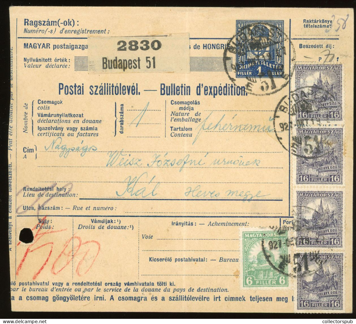 HUNGARY NICE Parcel Card To Kál 1927. - Briefe U. Dokumente