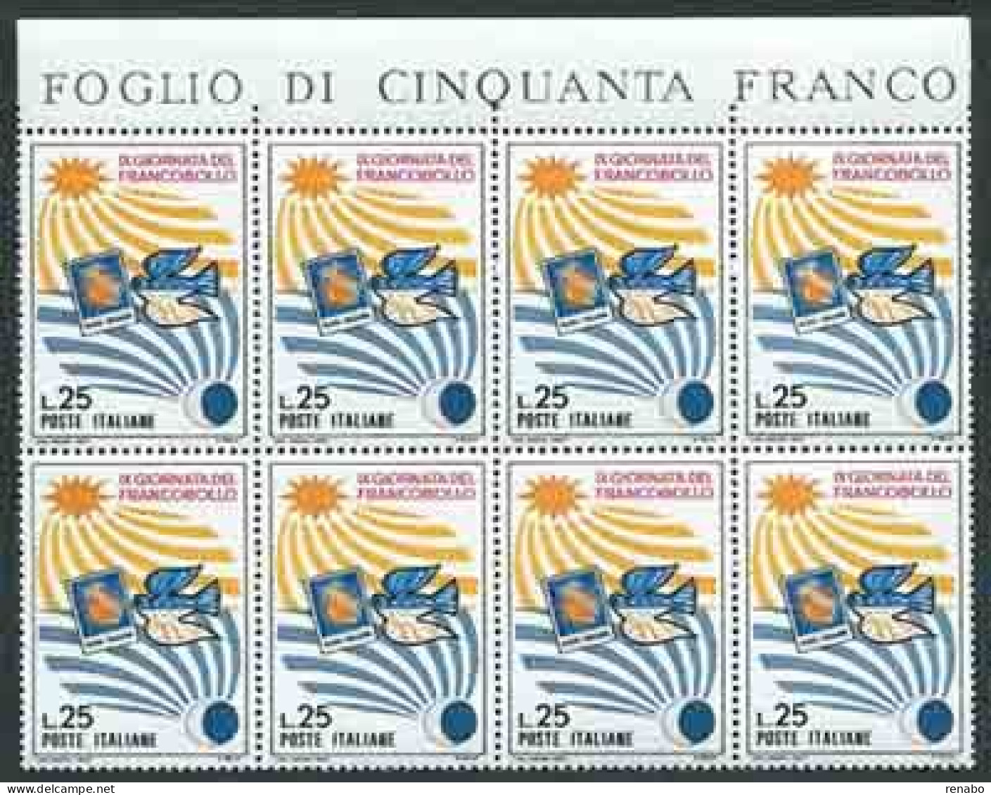 Italia 1967; Giornata Del Francobollo; Blocco Di 8 Valori Forma 2 Quartine Di Bordo Superiore. - Blocs-feuillets