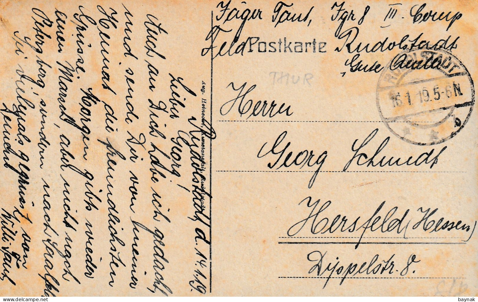 DE396  --  RUDOLSTADT  --  ERSTE  BURGERSCHULE  --  FELDPOST  1919 - Rudolstadt
