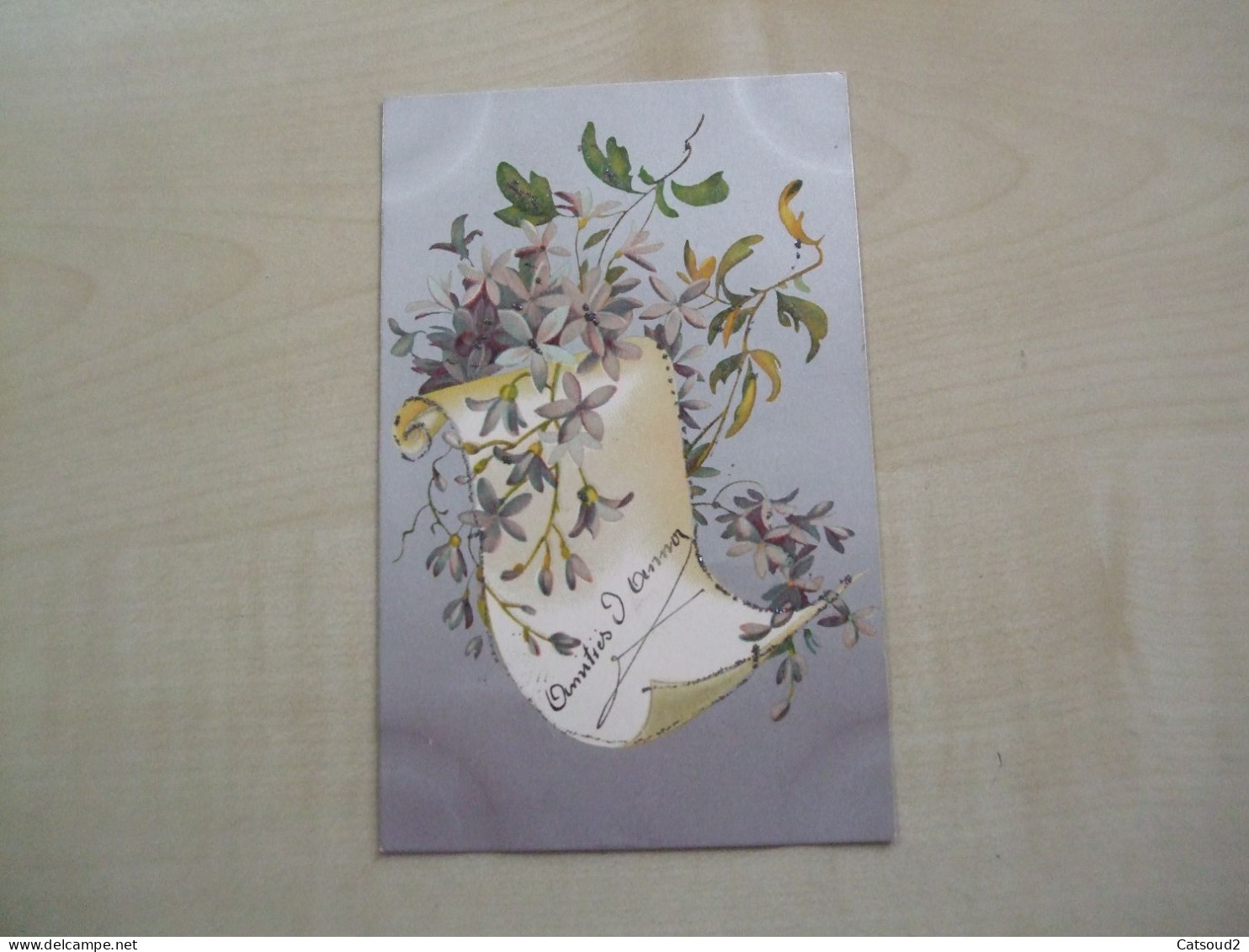 Carte Postale Ancienne Pailletée FLEURS - Fleurs