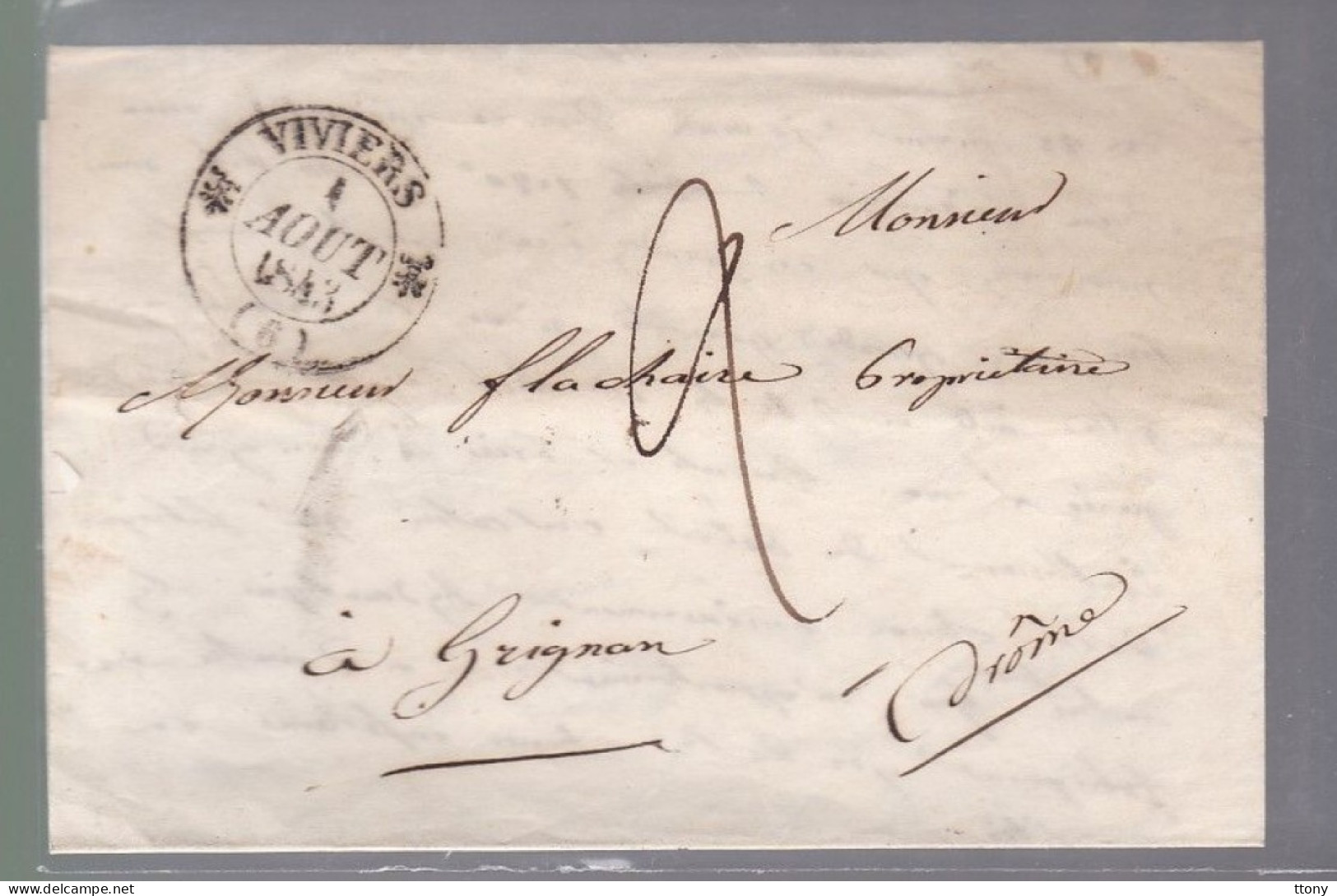 Lettre Dite Précurseurs   Sur  Lettre   Cachet Viviers 1843 Destination Grignan  Drôme - 1801-1848: Precursors XIX