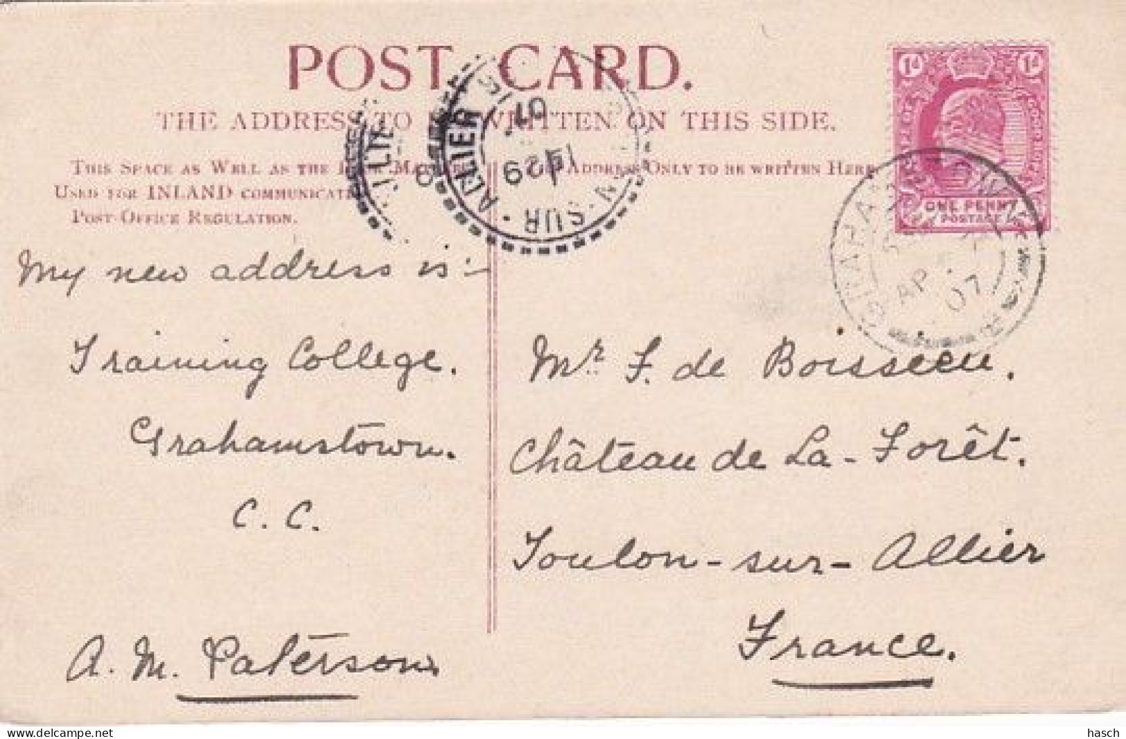 183053Grahamstown, Training School (postmark 1907) (little Crease Corners) - Afrique Du Sud