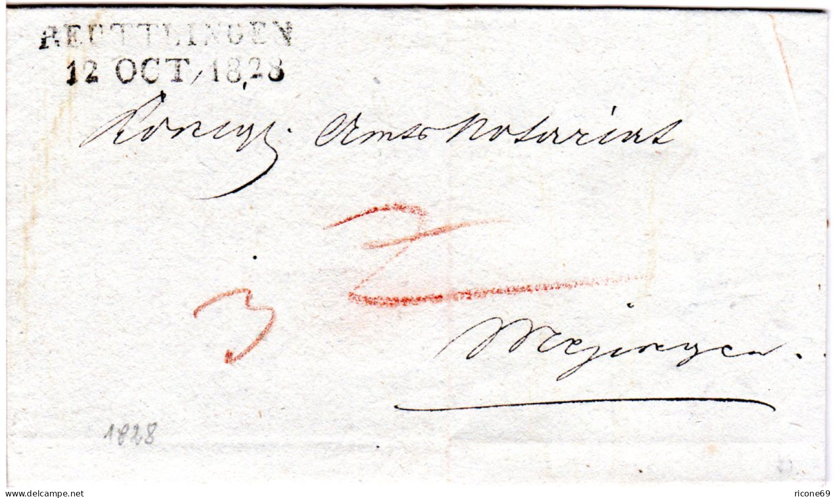 Württemberg 1828, L2 REUTTLINGEN Auf Porto Brief N. Mezingen - Prephilately