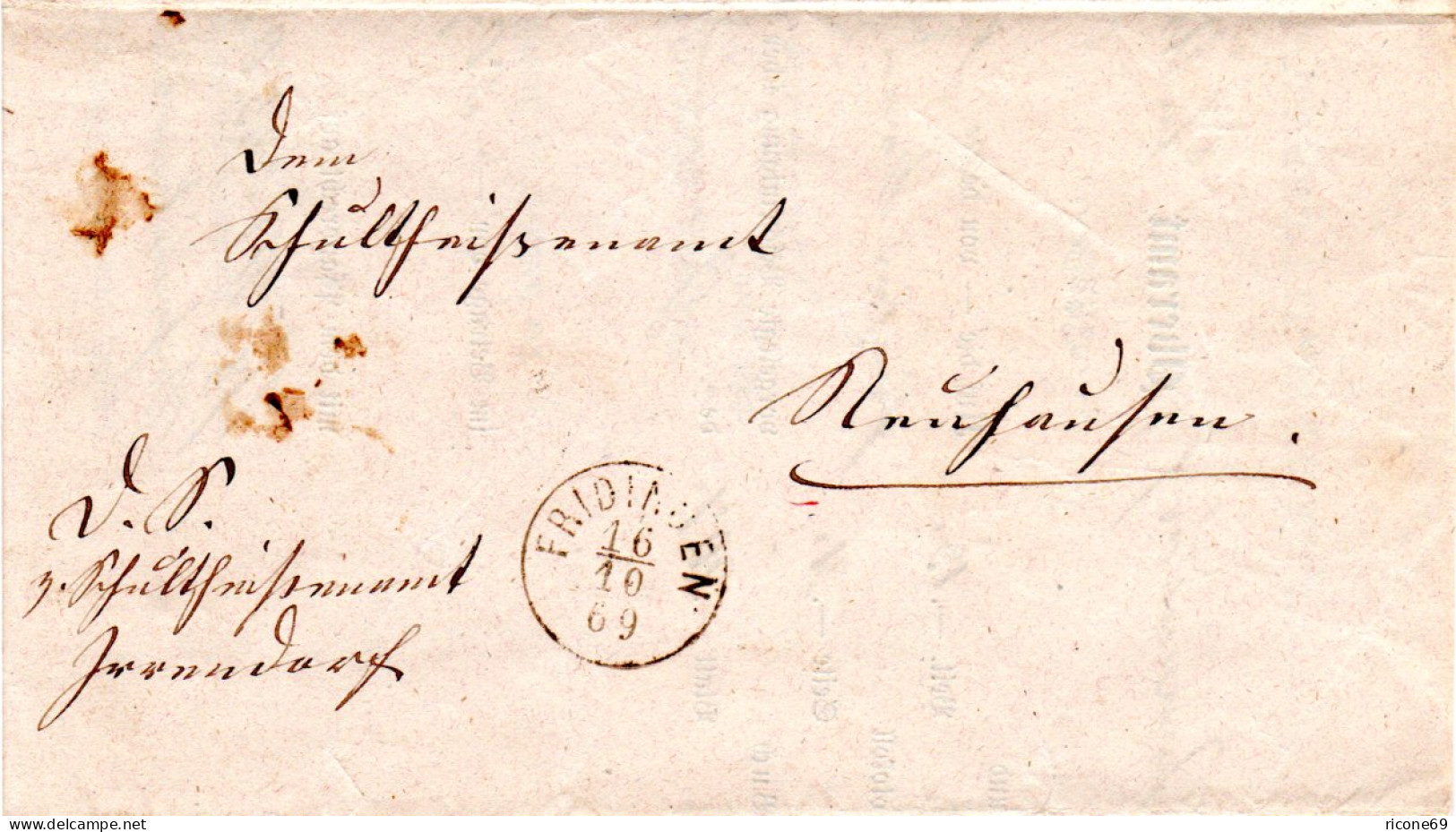 Württemberg 1869, Postablage Neuhausen U. Innen K1 Fridingen Auf Wende Brief  - Lettres & Documents