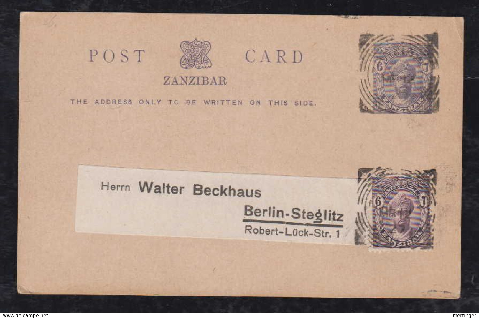 Zanzibar 1927 Uprated Stationery Postcard 6c To BERLIN Germany - Zanzibar (...-1963)