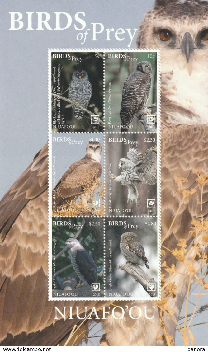 Niuafo'ou 2018 - Fauna, Birds Of Prey , Block  6 Values , Perforated , MNH , Mi.Bl.84 - Tonga (1970-...)