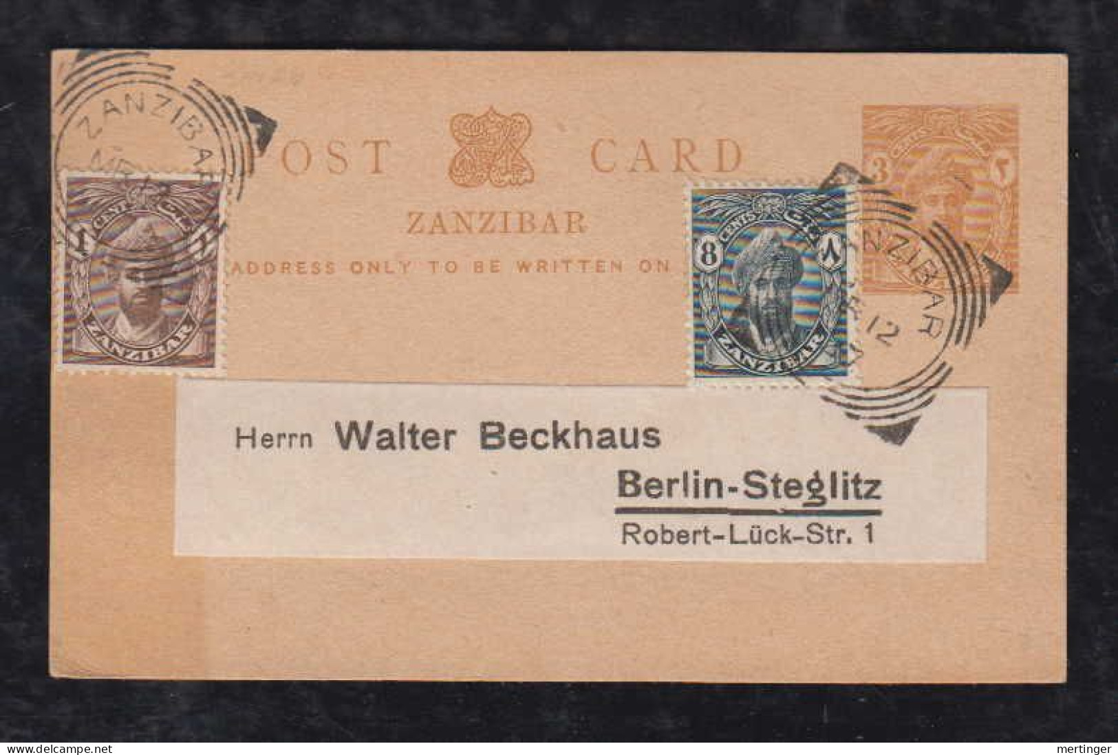 Zanzibar 1927 Uprated Stationery Postcard 3c To BERLIN Germany - Zanzibar (...-1963)