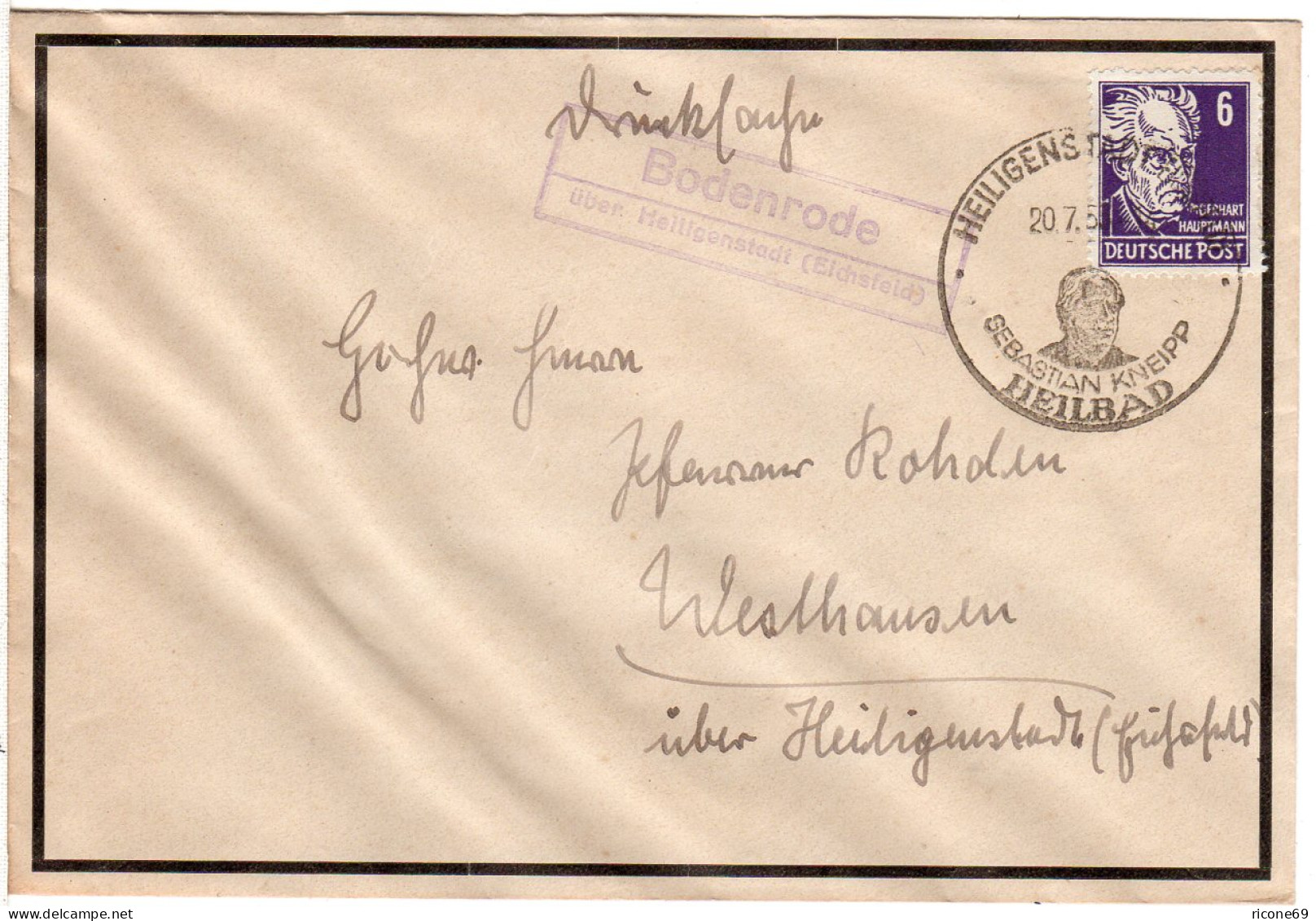 DDR 1953, Landpost Stpl. BODENRODE über Heiligenstadt Auf Trauer Brief M. 6 Pf.  - Covers & Documents